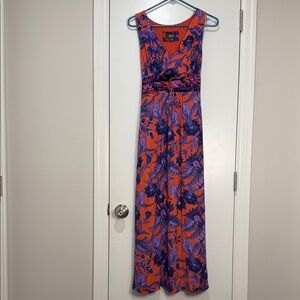Anthropologie Orange and Purple Floral Maxi Dress